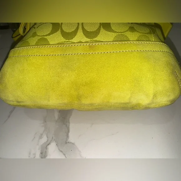 Coach Chartreuse Signature & Suede Shoulder Crossbody Bag #9362 - Picture 5 of 11